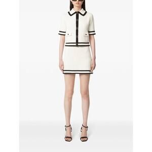 Nina Ricci Knitted Cotton Tweed Mini Skirt in Ecru Noir S